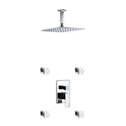 Kube Bath Aqua Piazza Shower Set With 12" Ceiling Mount Square Rain Shower and 4 Body Jets Chrome Kube Bath