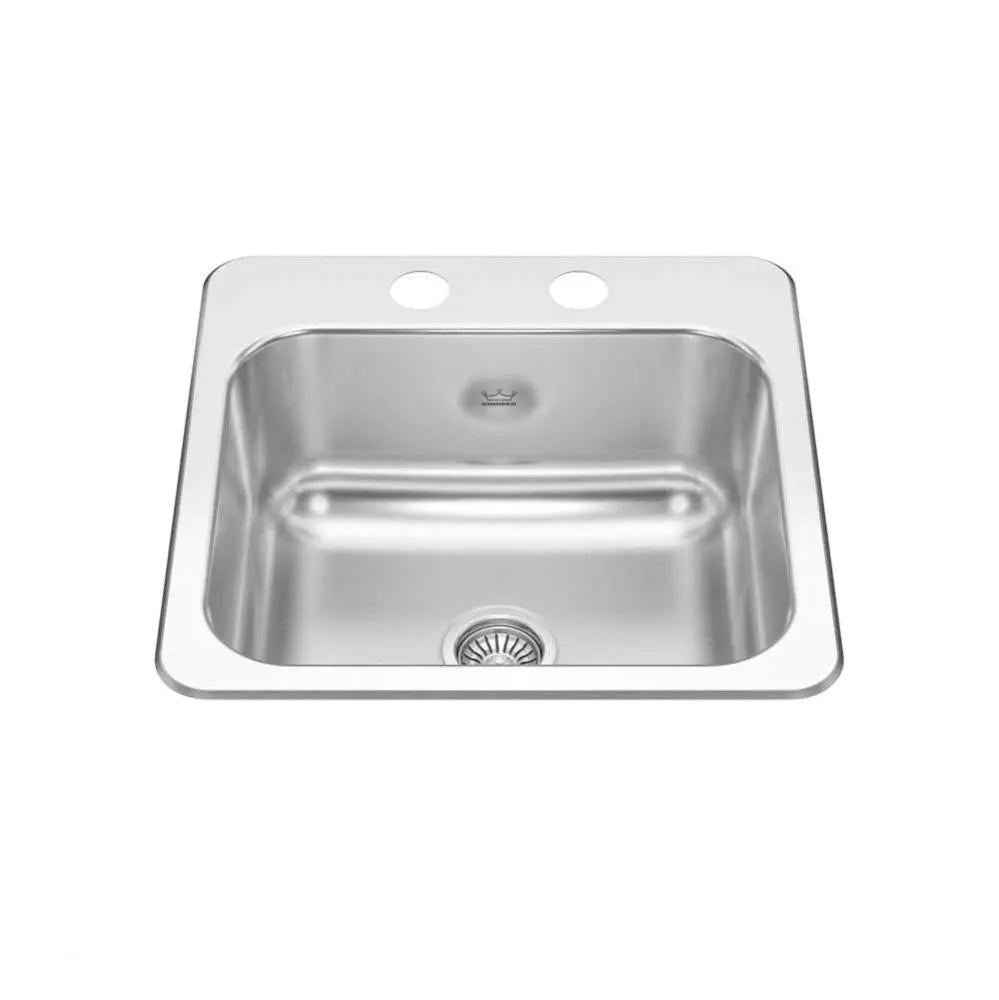 Kindred Creemore 15" x 15" Drop-in Single Bowl 2-Hole Stainless Steel Kitchen Sink CSLA1515-6-2CB Kindred