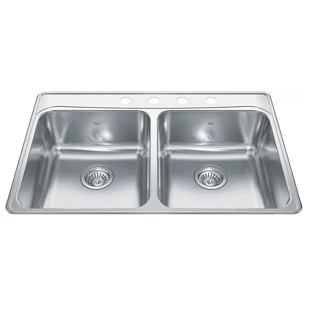 Kindred Creemore 33" x 22" Drop-in Double Bowl 4 Faucet Holes Stainless Steel Kitchen Sink FCDLA3322-8-4CB Kindred