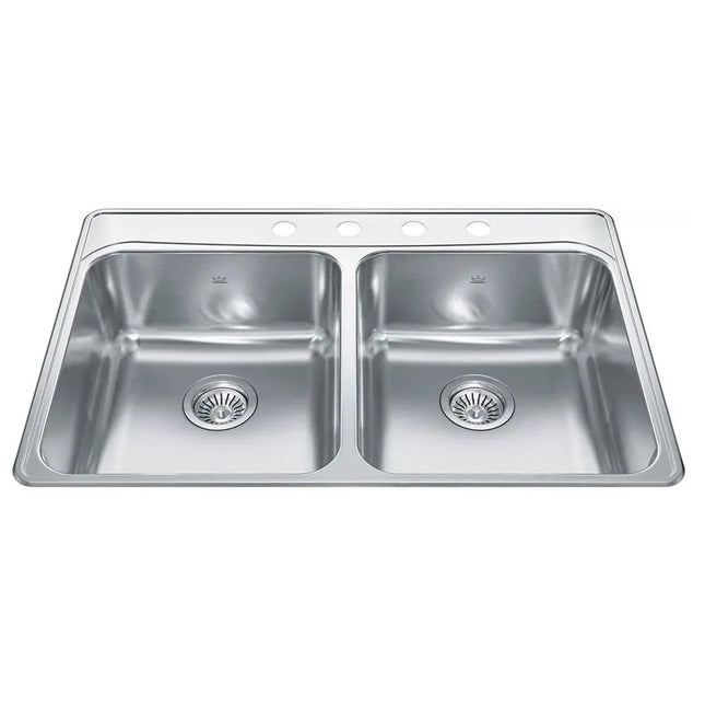 Kindred Creemore 33" x 22" Drop-in Double Bowl 4 Faucet Holes Stainless Steel Kitchen Sink FCDLA3322-8-4CB Kindred
