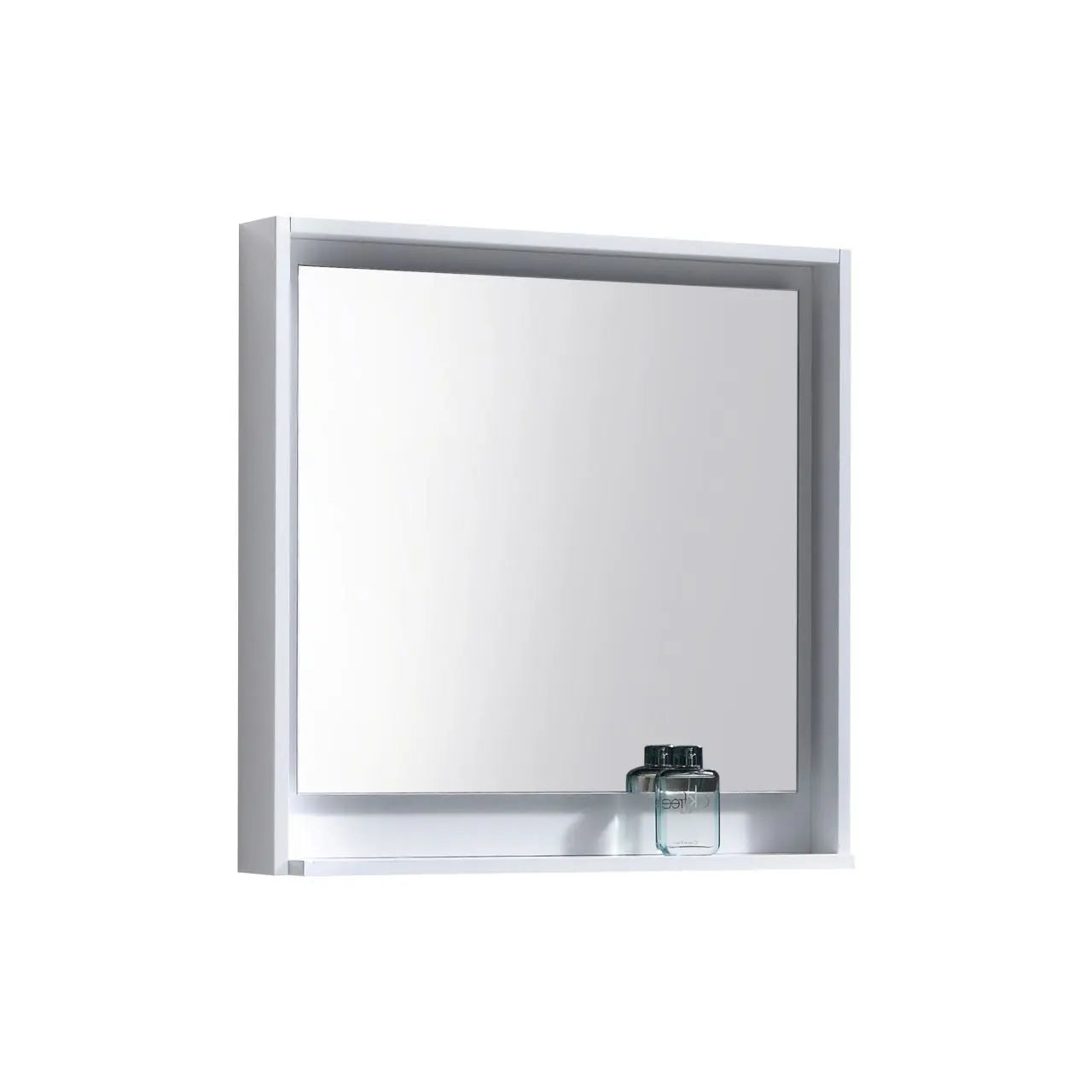 Kube Bath 30" Wide Framed Mirror With Shelf – High Gloss White - Plumbing Market