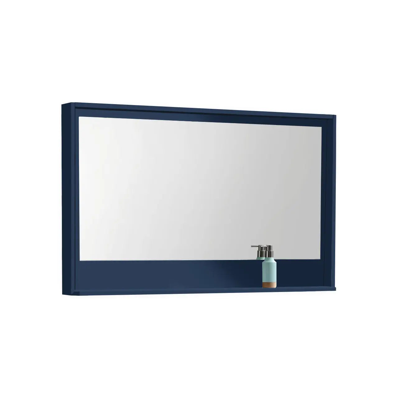 Kube Bath 48″ Wide Framed Mirror W/ Shelf – Gloss Blue - Plumbing Market