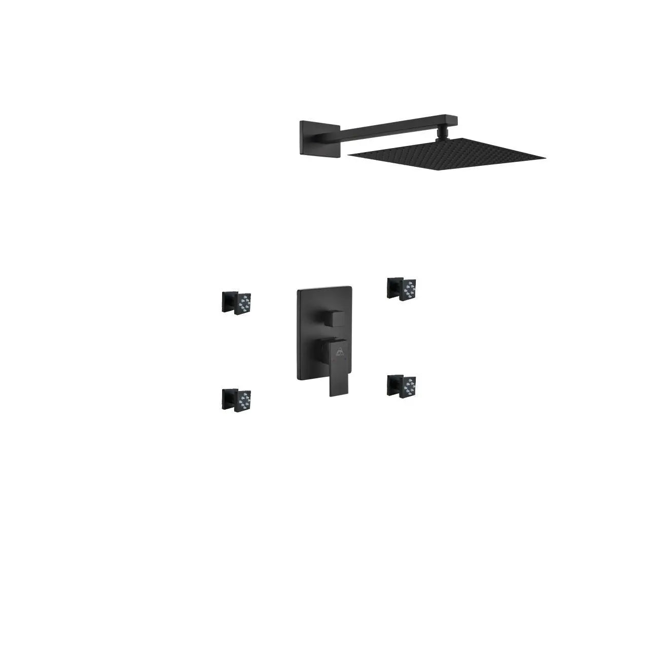 Kube Bath Aqua Piazza Black Shower Set 12 Inch Shower Head And Body Jets - Plumbing Market