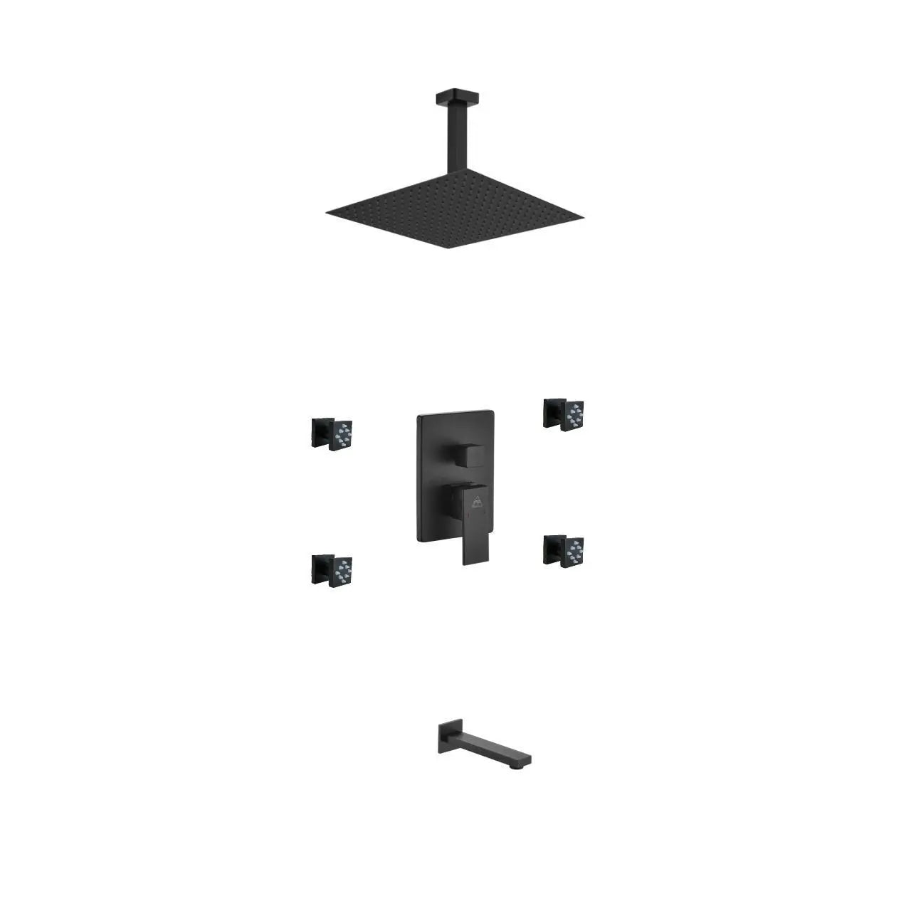 Kube Bath Aqua Piazza Black Shower Set 12 Inch Shower Head - Plumbing Market