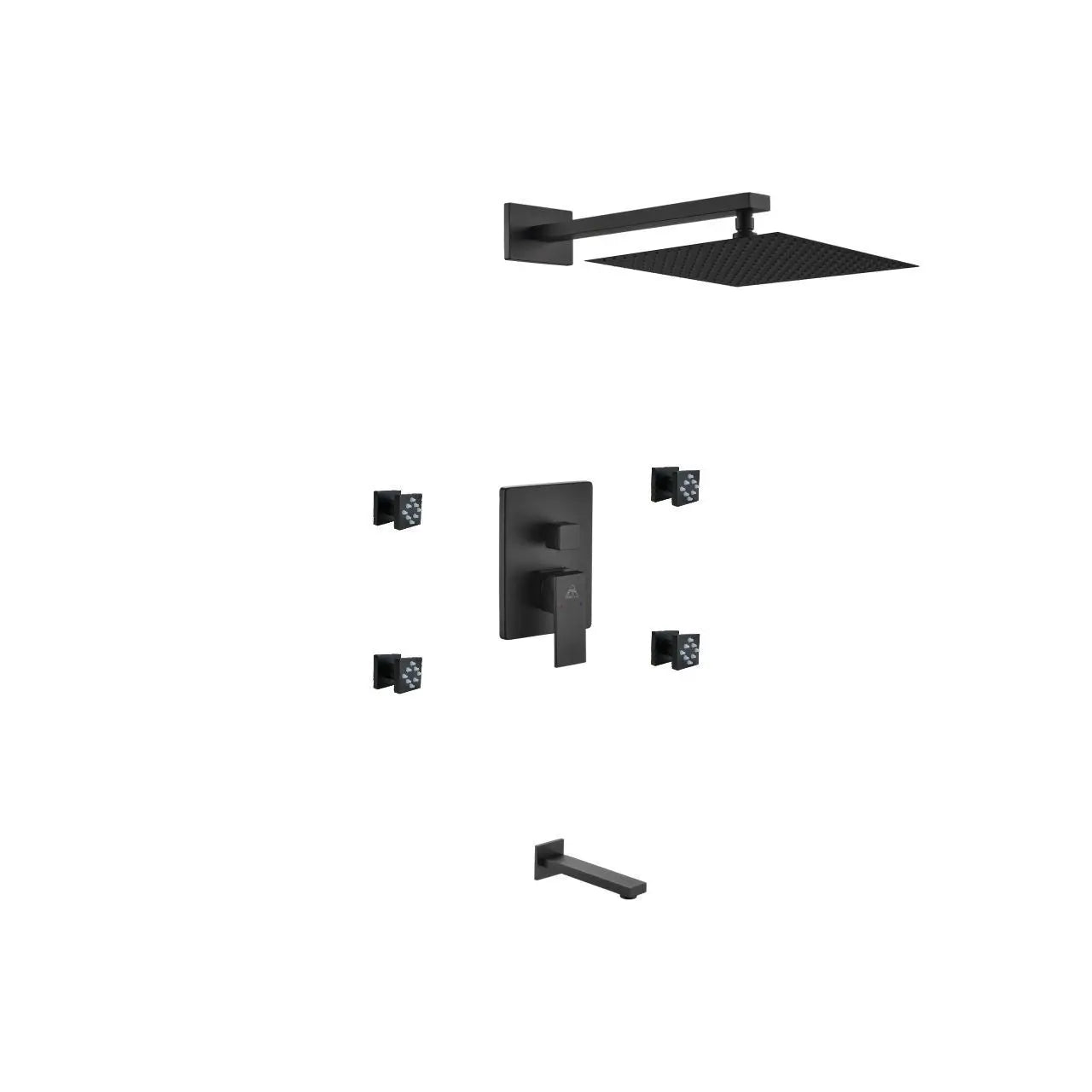 Kube Bath Aqua Piazza Black Shower Set Tub Filler and Jets - Plumbing Market
