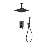 Kube Bath Aqua Piazza Black Shower Set With 12" Ceiling Mount Square Rain Shower and Handheld - Plumbing Market