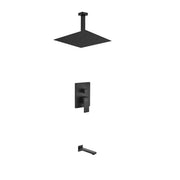 Kube Bath Aqua Piazza Black Shower Set With 12" Ceiling Mount Square Rain Shower and Tub Filler - Plumbing Market