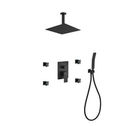 Kube Bath Aqua Piazza Black Shower Set With 12" Ceiling Mount Square Rain Shower, 4 Body Jets and Handheld - Plumbing Market