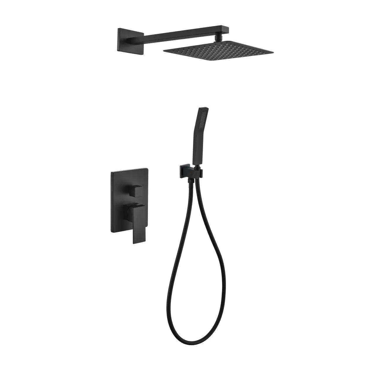 Kube Bath Aqua Piazza Black Shower Set With 8" Square Rain Shower and Handheld - Plumbing Market