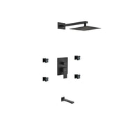 Kube Bath Aqua Piazza Black Shower Set With 8" Square Rain Shower, 4 Body Jets and Tub Filler - Plumbing Market
