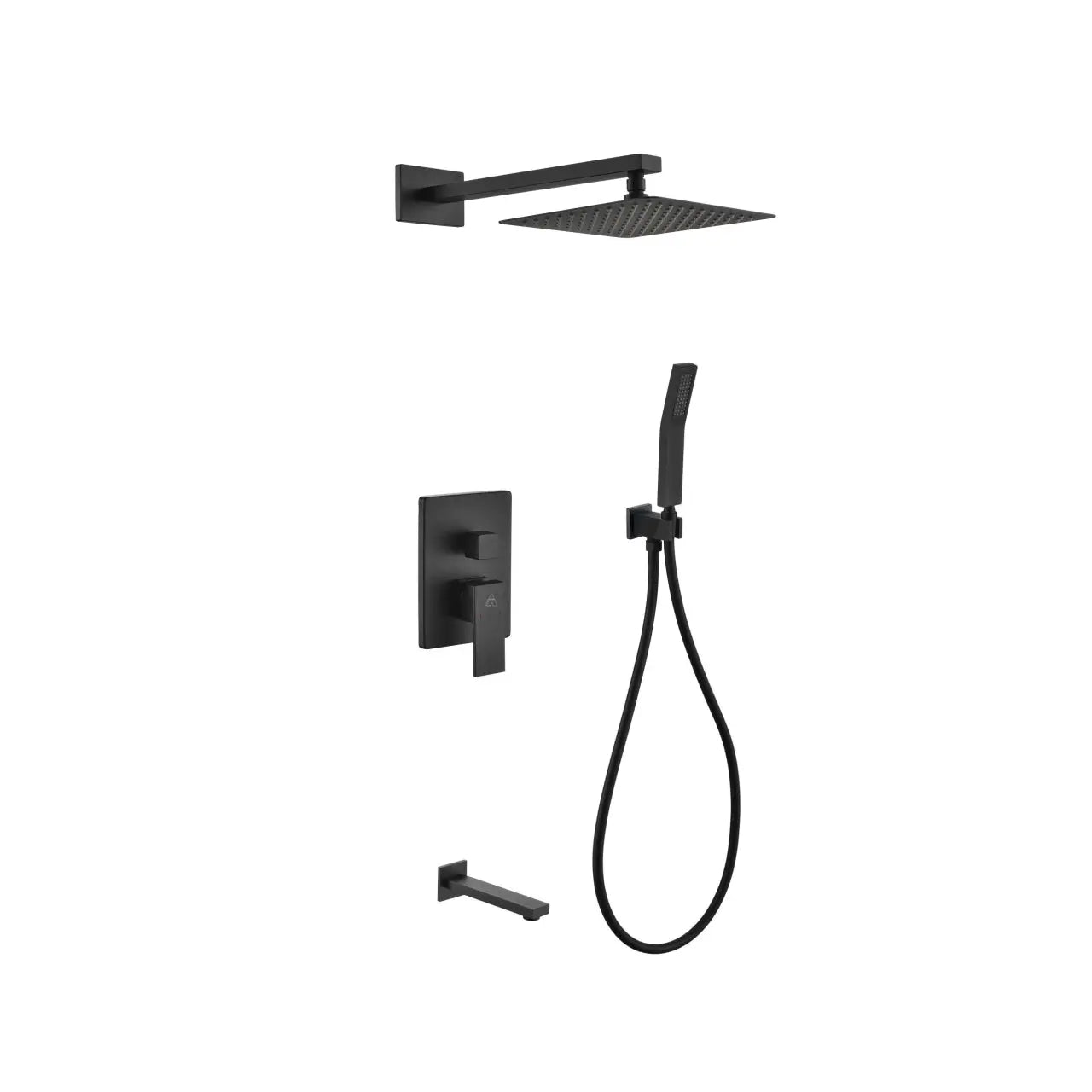 Kube Bath Aqua Piazza Black Shower Set With 8" Square Rain Shower, Tub Filler and Handheld - Plumbing Market