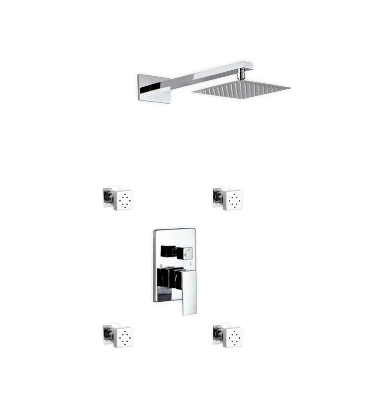 Kube Bath Aqua Piazza Brass Shower Set With 8" Square Rain Shower and 4 Body Jets - Plumbing Market