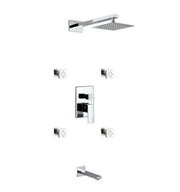Kube Bath Aqua Piazza Brass Shower Set With 8" Square Rain Shower, 4 Body Jets and Tub Filler Chrome - Plumbing Market