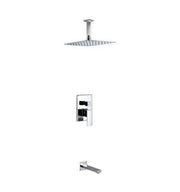 Kube Bath Aqua Piazza Shower Set W/ 12″ Ceiling Mount Square Rain Shower and Tub Filler Chrome - Plumbing Market