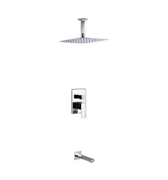 Kube Bath Aqua Piazza Shower Set W/ 12″ Ceiling Mount Square Rain Shower and Tub Filler Chrome - Plumbing Market
