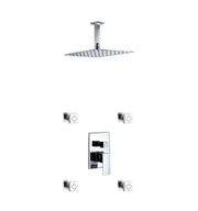 Kube Bath Aqua Piazza Shower Set With 12" Ceiling Mount Square Rain Shower and 4 Body Jets Chrome - Plumbing Market