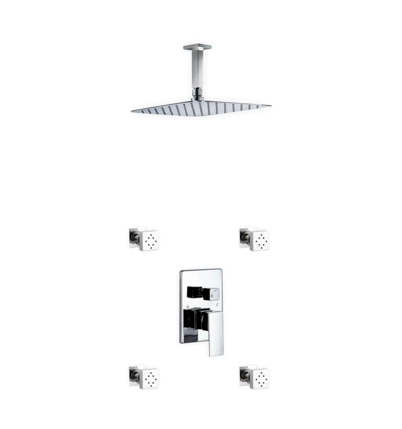 Kube Bath Aqua Piazza Shower Set With 12" Ceiling Mount Square Rain Shower and 4 Body Jets Chrome - Plumbing Market