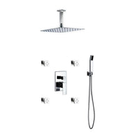 Kube Bath Aqua Piazza Shower Set With 12" Ceiling Mount Square Rain Shower, 4 Body Jets and Handheld Chrome - Plumbing Market