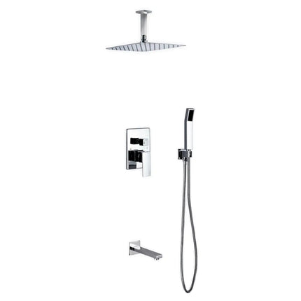 Kube Bath Aqua Piazza Shower Set With 12" Ceiling Mount Square Rain Shower, Handheld and Tub Filler Chrome - Plumbing Market