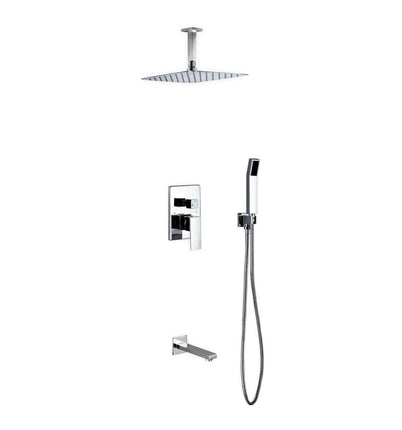 Kube Bath Aqua Piazza Shower Set With 12" Ceiling Mount Square Rain Shower, Handheld and Tub Filler Chrome - Plumbing Market