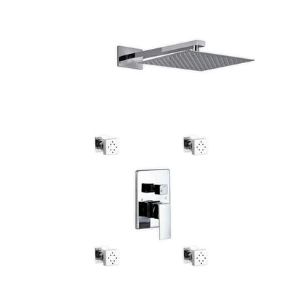 Kube Bath Aqua Piazza Shower Set With 12" Square Rain Shower and 4 Body Jets Chrome - Plumbing Market
