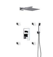 Kube Bath Aqua Piazza Shower Set With 12" Square Rain Shower, Handheld and 4 Body Jets Chrome - Plumbing Market