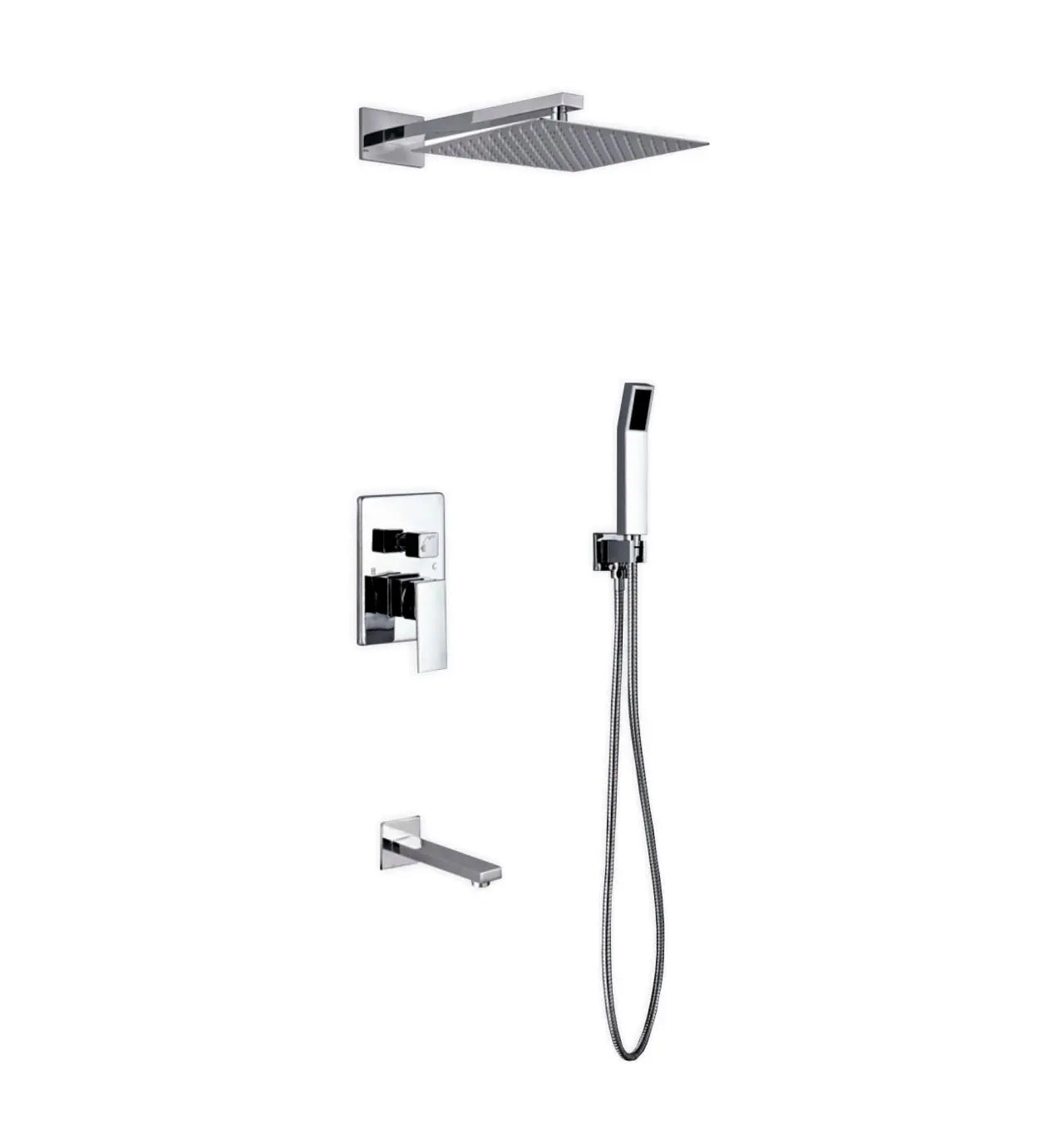 Kube Bath Aqua Piazza Shower Set With 12" Square Rain Shower, Handheld and Tub Filler Chrome - Plumbing Market