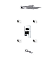 Kube Bath Aqua Piazza Shower Set With 12" Square Rain Shower, Tub Filler and 4 Body Jets Chrome - Plumbing Market