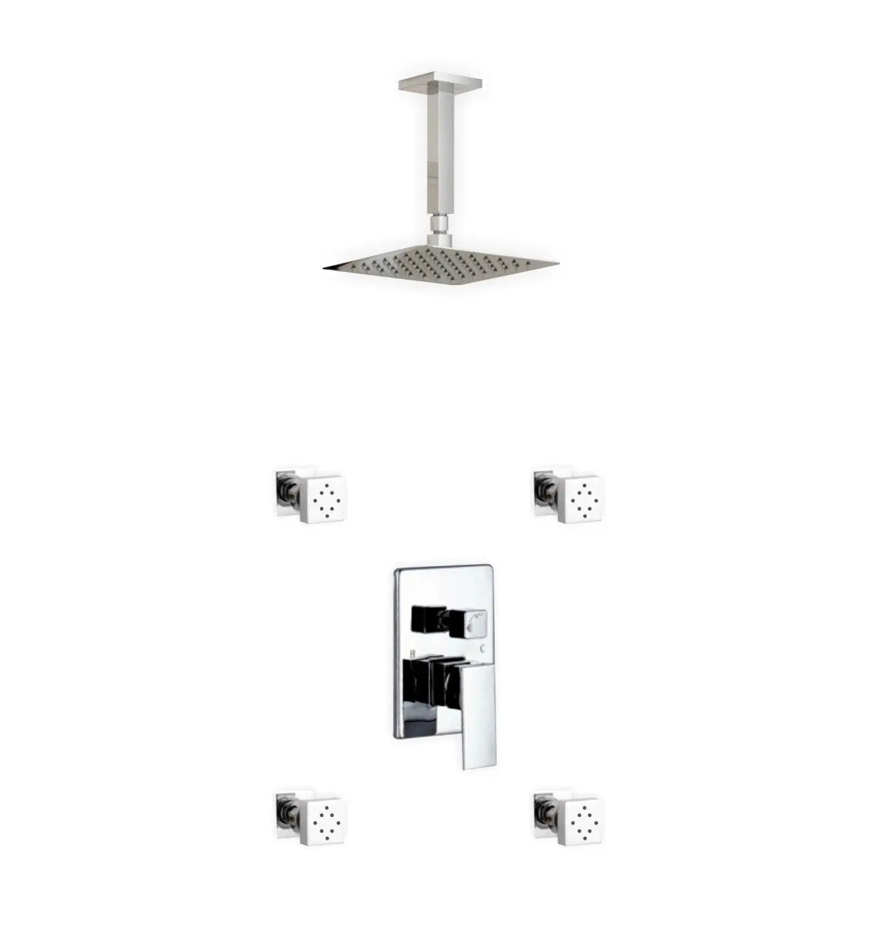 Kube Bath Aqua Piazza Shower Set With 8" Ceiling Mount Square Rain Shower and 4 Body Jets Chrome - Plumbing Market