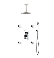 Kube Bath Aqua Piazza Shower Set With 8" Ceiling Mount Square Rain Shower, Handheld and 4 Body Jets Chrome - Plumbing Market