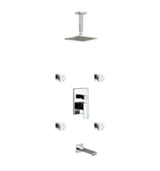 Kube Bath Aqua Piazza Shower Set With 8" Ceiling Mount Square Rain Shower, Tub Filler and 4 Body Jets Chrome - Plumbing Market