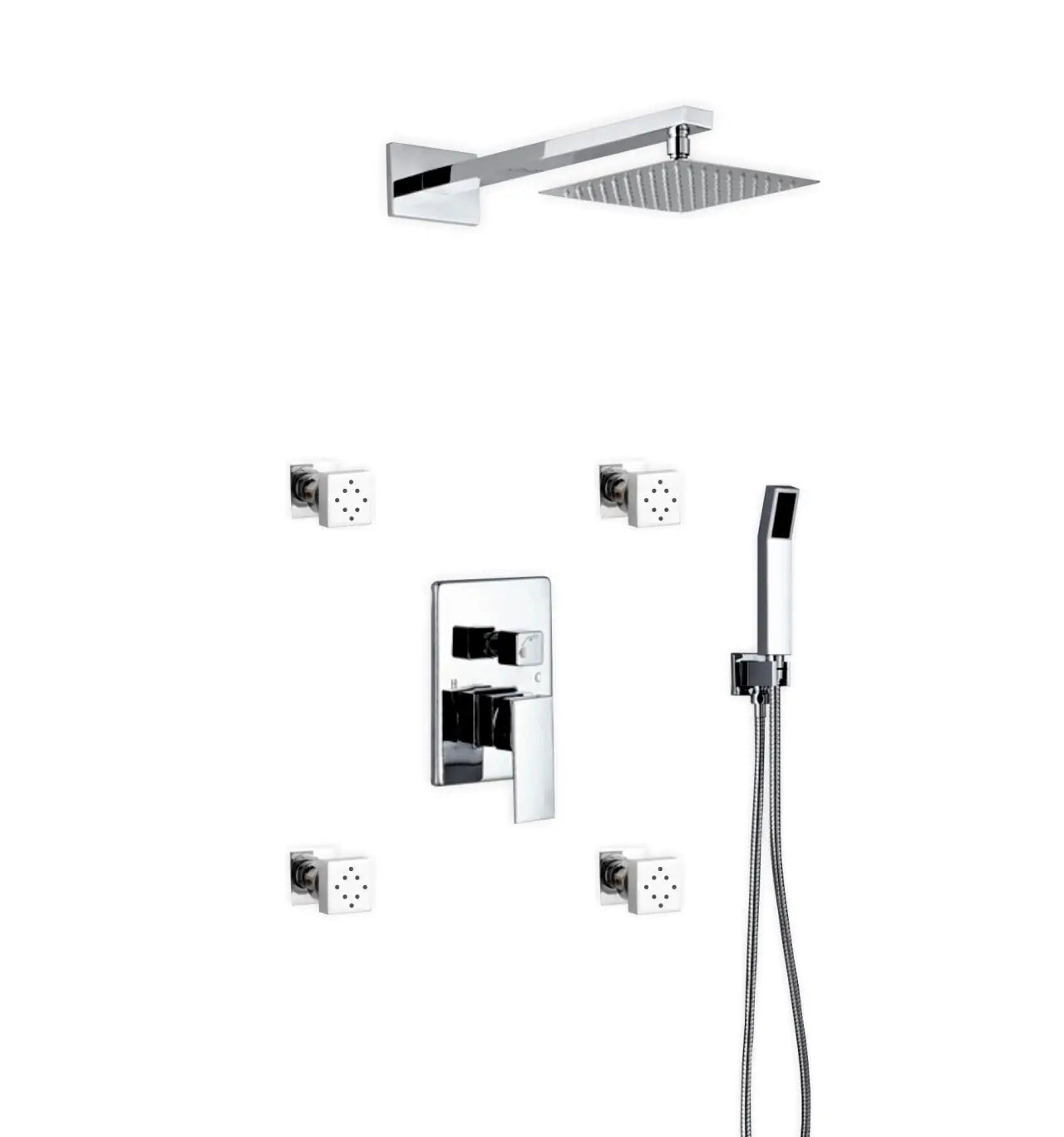 Kube Bath Aqua Piazza Shower Set With 8" Square Rain Shower, 4 Body Jets and Handheld Chrome - Plumbing Market