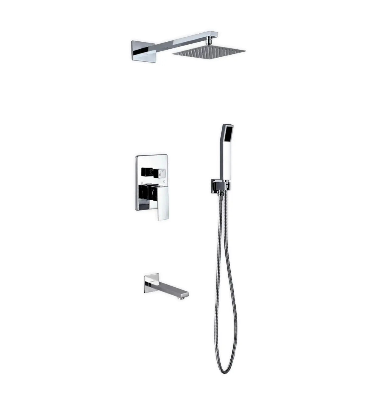 Kube Bath Aqua Piazza Shower Set With 8" Square Rain Shower, Tub Filler and Handheld Chrome - Plumbing Market