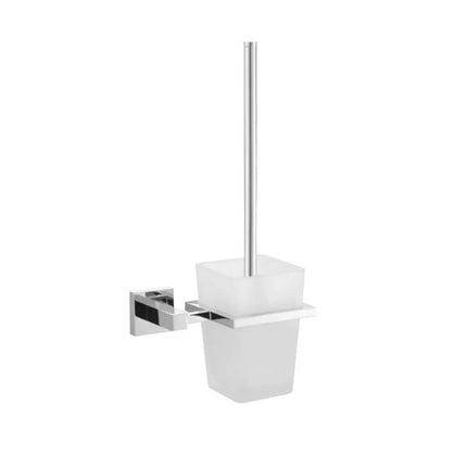 Kube Bath Aqua Piazza Toilet Brush With Frosted Glass Cup – Chrome - Plumbing Market