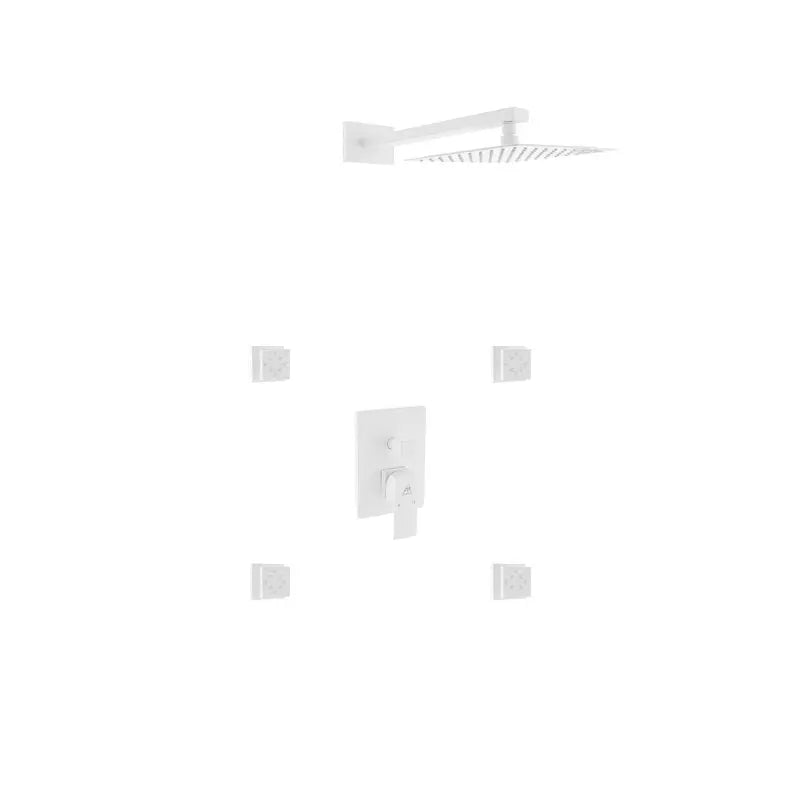 Kube Bath Aqua Piazza White Brass Shower Set W/ 8" Square Rain Shower And 4 Body Jets - Plumbing Market
