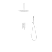 Kube Bath Aqua Piazza White Shower Set W/ 12″ Ceiling Mount Square Rain Shower and Handheld - Plumbing Market