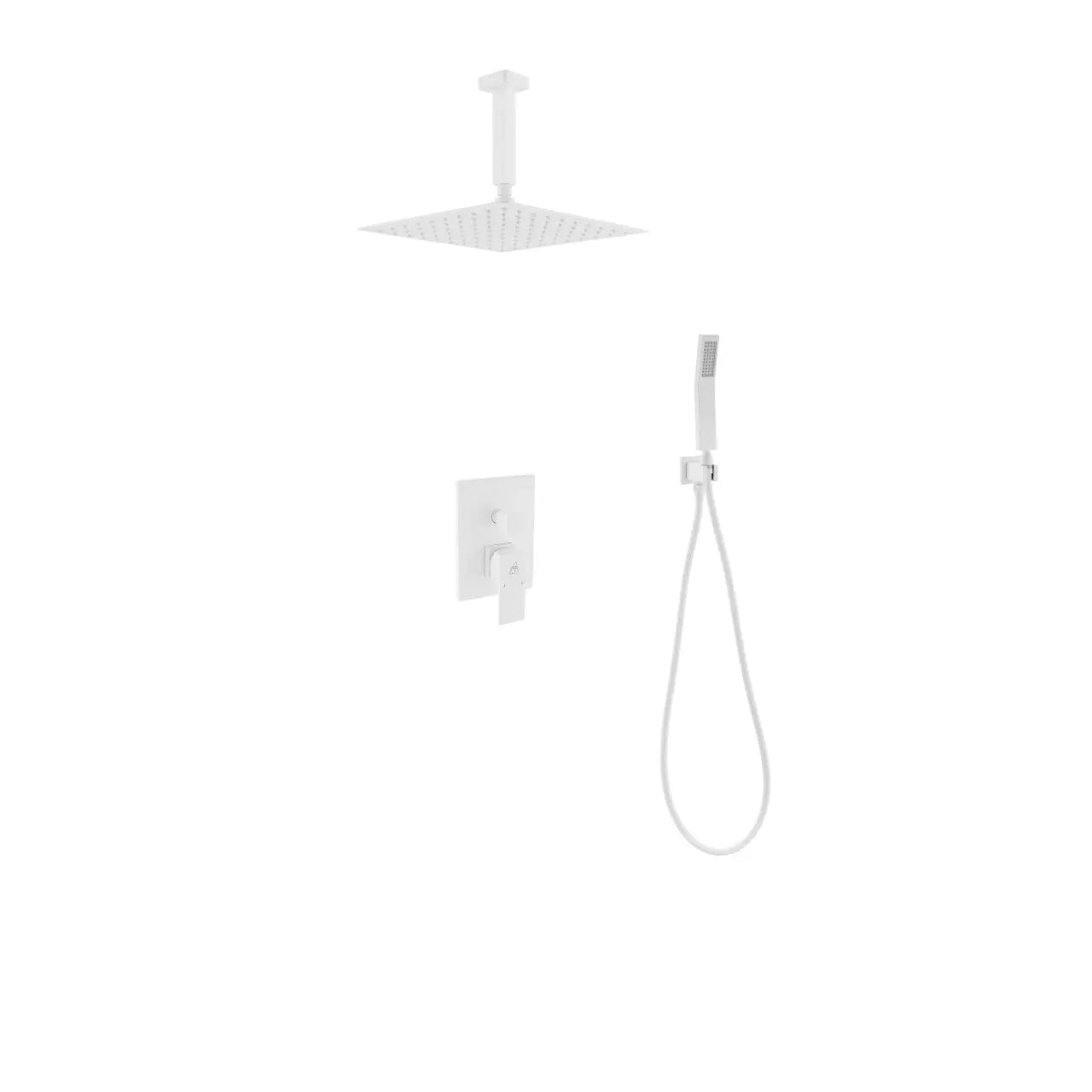 Kube Bath Aqua Piazza White Shower Set W/ 12″ Ceiling Mount Square Rain Shower and Handheld - Plumbing Market
