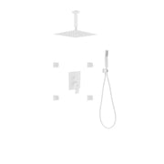 Kube Bath Aqua Piazza White Shower Set W/ 12″ Ceiling Mount Square Rain Shower, 4 Body Jets and Handheld - Plumbing Market