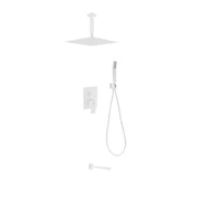 Kube Bath Aqua Piazza White Shower Set W/ 12" Ceiling Mount Square Rain Shower, Handheld And Tub Filler - Plumbing Market