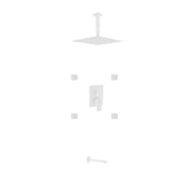 Kube Bath Aqua Piazza White Shower Set W/ 12" Ceiling Mount Square Rain Shower, Tub Filler And 4 Body Jets - Plumbing Market
