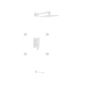 Kube Bath Aqua Piazza White Shower Set W/ 12" Square Rain Shower, Tub Filler And 4 Body Jets - Plumbing Market