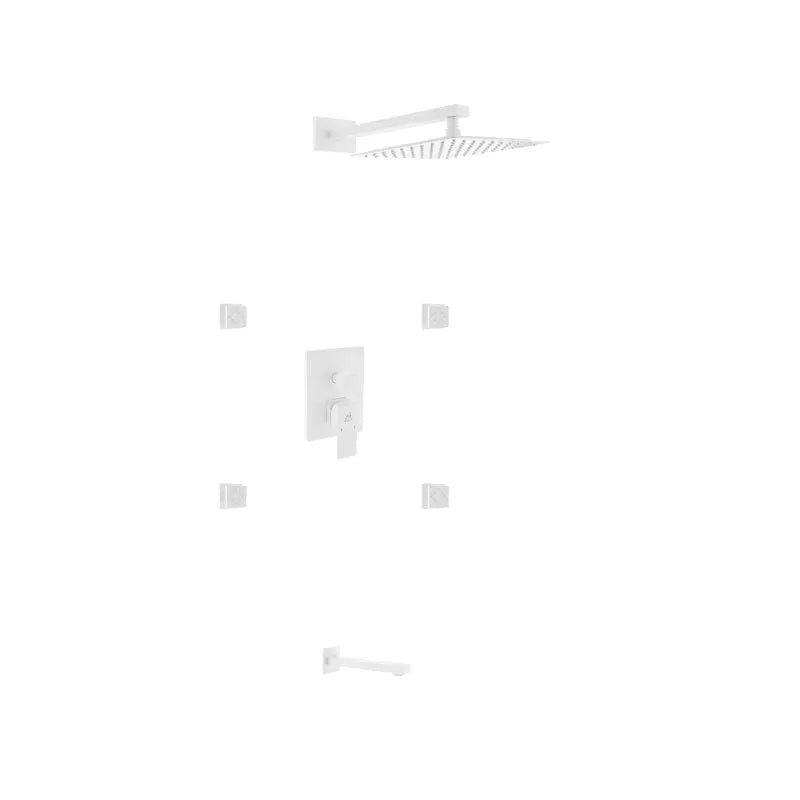 Kube Bath Aqua Piazza White Shower Set W/ 12" Square Rain Shower, Tub Filler And 4 Body Jets - Plumbing Market
