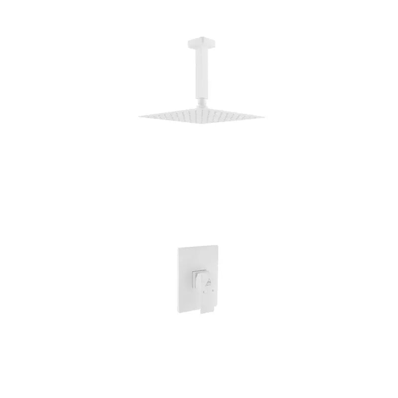 Kube Bath Aqua Piazza White Shower Set W/ 8" Ceiling Mount Square Rain Shower Head - Plumbing Market