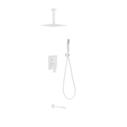 Kube Bath Aqua Piazza White Shower Set W/ 8" Ceiling Mount Square Rain Shower, Handheld And Tub Filler - Plumbing Market