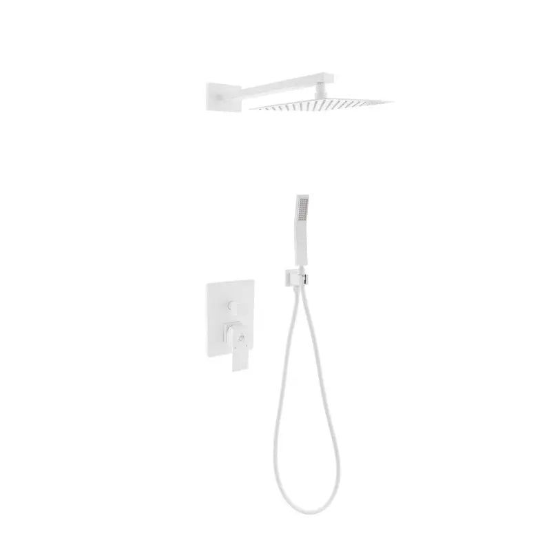 Kube Bath Aqua Piazza White Shower Set W/ 8" Square Rain Shower And Handheld - Plumbing Market