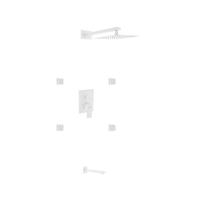 Kube Bath Aqua Piazza White Shower Set W/ 8" Square Rain Shower, 4 Body Jets And Tub Filler - Plumbing Market