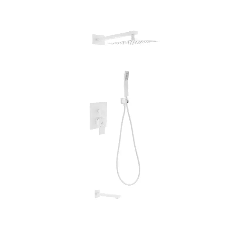 Kube Bath Aqua Piazza White Shower Set W/ 8" Square Rain Shower, Tub Filler And Handheld - Plumbing Market