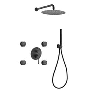 Kube Bath Aqua Rondo Black Brass Shower Set With 12" Round Rain Shower, 4 Body Jets and Handheld - Plumbing Market