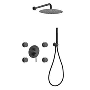 Kube Bath Aqua Rondo Black Brass Shower Set With 8" Round Rain Shower, 4 Body Jets and Handheld - Plumbing Market