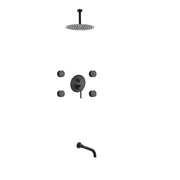 Kube Bath Aqua Rondo Black Brass Shower Set With 8" Round Rain Shower, 4 Body Jets and Tubfiller - Plumbing Market